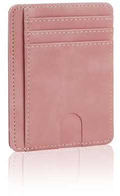 AfitLulu RFID Blocking Card Holder Wallet, Slim Minimal Credit Card Holder for Women Men, 8 Slots & 1 ID Window (Pink)