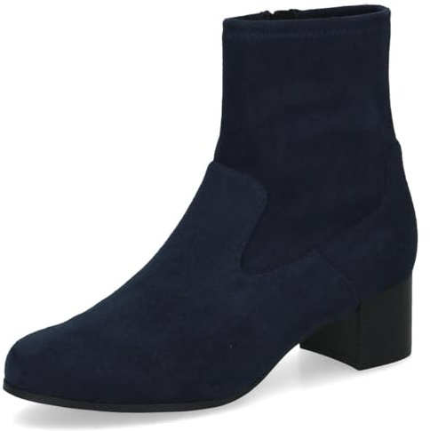 CAPRICE Bottines femme à talons à fermeture éclair véganes, Bleu (Navy Stretch), 39 EU