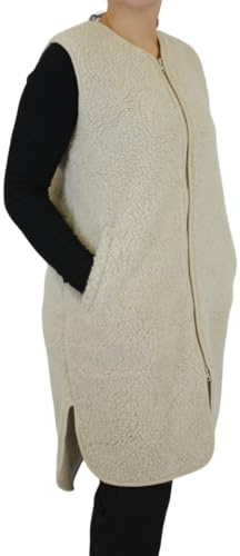 Perfect Wool - Fårullsväst - Damväst - Ärmlös väst med dragkedja och fickor - Lång, varm damväst för höst och vinter - Fluffig och mjuk ull - Storlek L