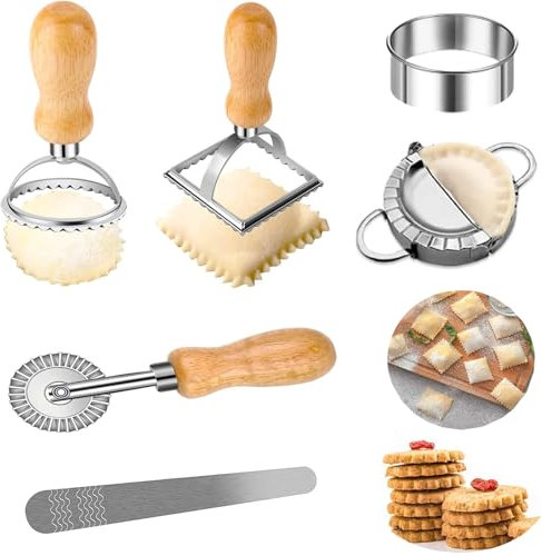 Ensemble De Coupe-Ravioli,Coupe-Pâtes,Coupe-Ravioli,Machine À Raviolis En Acier Inoxydable Et Roue De Pâte À Pizza Pour Raviolis,Biscuits,Gâteaux,Pâtes Et Plus Encore (Ensemble de 6 pièces)
