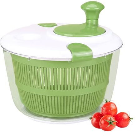 Large Salad Spinner with Lid, 5 Qt Capacity, Manual Vegetable Dryer with Double-Lock Handle, Quick and Easy Multi-Use Lettuce Spinner, Vegetable Dryer, Fruit Washer