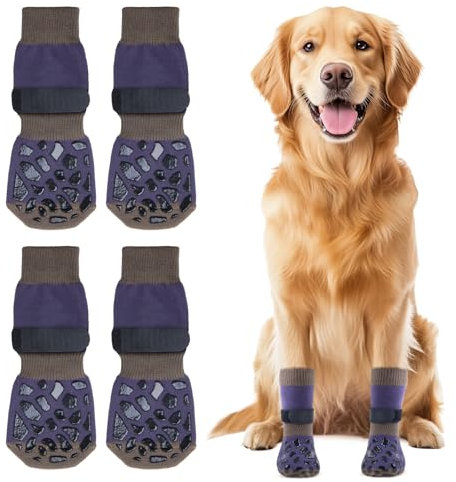Oiyeefo Anti-Rutsch Hundesocken, 2 Paar Verletzungen Pfotenschutz Innenräume Hundeschuhe mit Verstellbarem Klettverschluss und Doppelseitige Silikongel für Kleine Mittlere und Große Hunde (Größe L)