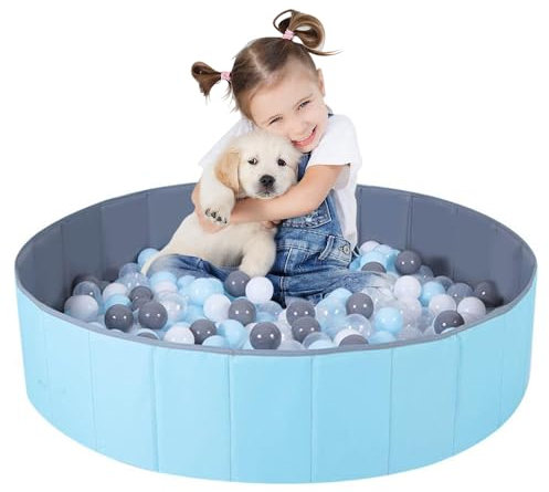 KBIBCK Piscina per palline pieghevole, 80 cm, per bambini, ragazze, ragazzi, asilo nido, portatile, per cani, gatti, per interni ed esterni, palline non incluse (blu)