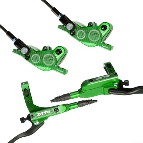 Feeshoppher Hydraulic Disc Brakes Set 4Piston Caliper Aluminum Alloy Hydraulic Disc Brakes Front Rear Brakes Caliper Ro-tor Brake Kit Hydraulic Disc Brakes Set for Mountain Road Bike(Green)