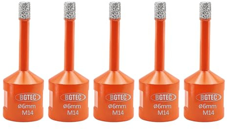 BGTEC Punte Trapano Diamantate - 5 pezzi 6MM Foretto Diamantato con Filettatura M14 per Piastrelle, Ceramica, Marmo, Granito, Pietre Naturali