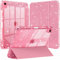 Newbillion Custodia per iPad (A16) 11a Generazione 11 2025/10a Gen 10,9 2022, Cover Trifold Sottile con Glitter Posteriore in PC Trasparente con Portapenne, Auto Sveglia/Sonno, Glitter Rosa