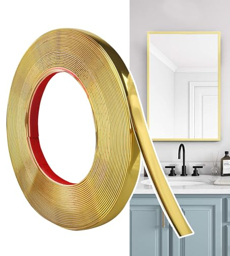 Hengrongshen Molduras Decorativas Autoadhesivas Oro Mate (12M x 1cm) Despegar y Pegar, Tiras de Pared de PVC Flexibles, Ideales para Paredes, Espejos, Techos, Suelos, Armarios, Azulejos