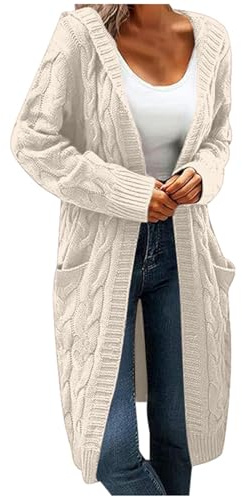 Generisch Strickjacke Damen Lang mit Kapuze Einfarbig Cardigan Zopfmuster Grobstrickjacke Groß Größe Strickmantel Lang Damen übergang Trachten Jacke Klassischer übergangsmantel Freizeitkleidung