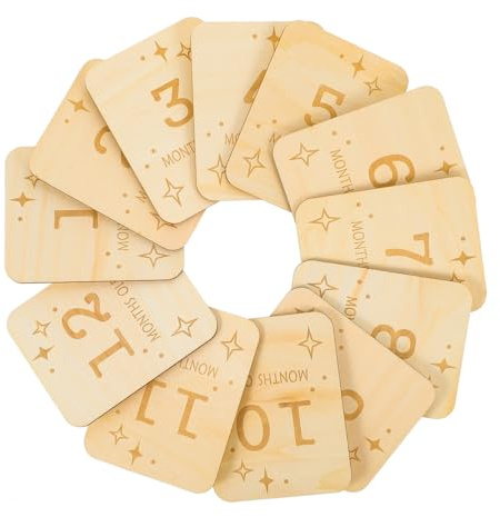 IWOWHERO 12pcs Wooden Milestone Cards Photo Prop Signs Made of Sturdy Wood Wear Resistance and Deform Resistance for DIY Crafts and Baby Growth Recording