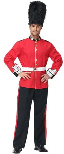 Vhersily 2025 Attraktive königliche Wache für Erwachsene Soldat Kostüme der englischen Guarde Herren, British Suit for Royalty Cosplay, Queen's Guard Fancy Dress Kostüm with Bearskin Cap Geschenk