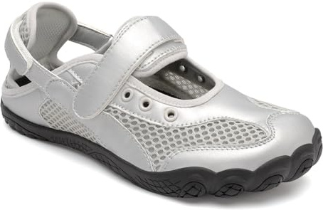 BARERUN Water Shoes Womens Quick-Dry Breathable Outdoor Water Sandals for Hiking Beach Pool Non-Slip Lightweight Wide Barefoot Walking Shoes for Gym Climbing Travel Casual Silver Size 10 Wide