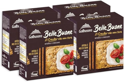 5 X Galbusera Belle Buone Cracker Integrali con Avena e Mix di Semi di Girasole, Papavero e Zucca 200g 5 confezioni
