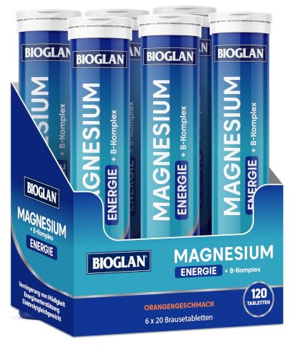 Bioglan Energisant Effervescents Magnésium & Complexe-B, Saveur Orange, 120 comprimés