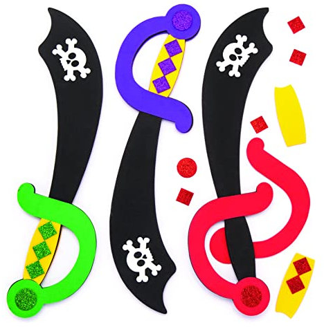 Baker Ross Moosgummi-Bastelsets „Piratenschwert“ (4 Stück) – für Kinder zum Verzieren und Verkleiden, sortiert
