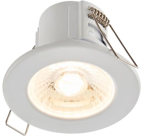 National Lighting 4W Fire Rated Downlight Matt White Finish Dimmable Recessed Energy Saving Warm White LED Ceiling Spotlight Push Fit Downlight IP65 Rated for Bathroom, Shower, Kitchen, Lounge