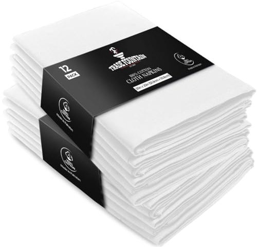 Trade Fountain White Cotton Cloth Napkins [12 Pack] - 51 x 51 cm Extra Large Reusable Serviettes - Ideal for Party, Wedding & Christmas