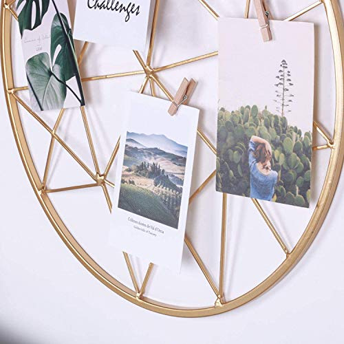 Yamfurga Geometric Wire Grid Wall Mount Display Rack, Round Metal Photo Organizer Display Stand, Creative Hanging DIY Wall Decor Home Ornament, 17.7”X17.7”,Gold