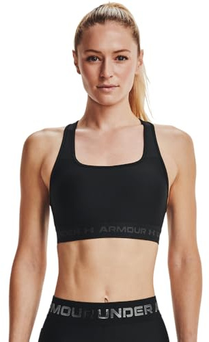 Under Armour Women UA Crossback Mid Bra, comfortable and long-wearing sports bra for women, running bra with removable cups