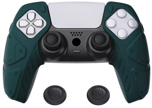 PlayVital Silikon Hülle für ps5 Controller,Case Anti-Rutsche Schutzhülle Hülle Grips mit Kappen für PS5 Wireless Controller(Mecha Edition,Renngrün)-Kompatibel mit Ladestation