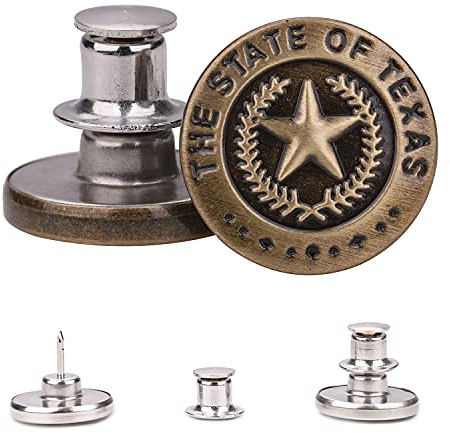 Weddecor 17mm No-Sew Jean Button Replacements, Instant Fit Jeans Button Pins, Detachable Tool-Free Buttons, Reusable Instant Buttons for Denim Jeans, Jackets Bronze with Star, 2pcs