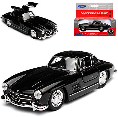 Welly Mercedes-B 300SL Coupe Schwarz W198 1954-1963 Flügeltürer mit Rückzugsmotor ca 1/43 1/36-1/46 Modell Auto