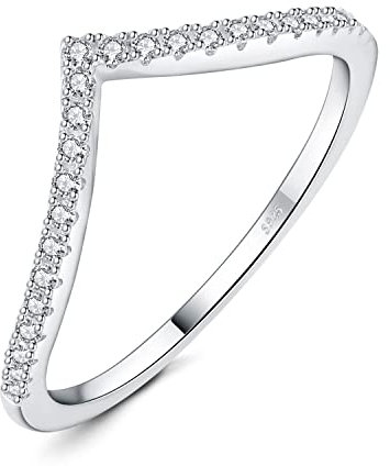 JewelryPalace V-Form Modeschmuck Rundschliff 1.5mm Zirkonia Band Ring Damen, Hochzeitsringe Damenring Silber 925 Trauringe Eheringe für Frauen, Vorsteckring Stapelring Ring Bandring Schmal 51