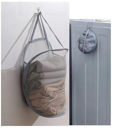 Cesto de La Ropa Sucia, Cesto de Ropa Sucia Plegable, Cesta de Almacenamiento de Ropa Sucia, Bolsa de Almacenamiento de Juguetes Colgantes con Asa, Gris