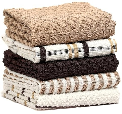 Olivia Rocco Geschirrtücher aus Frottee, Baumwolle, super saugfähig, schnell trocknend, weich, natürlich, 5 Stück