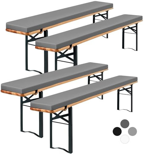 Showgeous 4er-Pack Bierbankauflage Gepolstert für Bierzeltgarnitur Bankauflage 220x25x3cm XL Waschbare Bierbankauflagen Gepolstert Auflage für Biertisch & Partyzeltgarnitur(Grau,Wasserabweisend)
