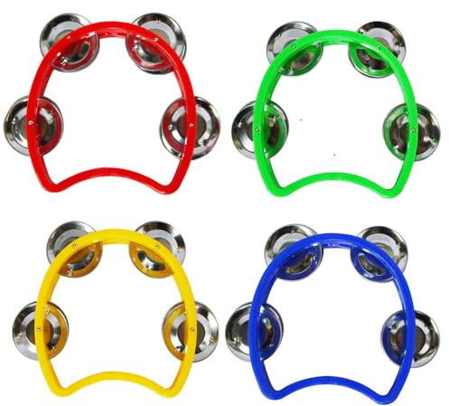 4 Stück Half Moon Hand Tambourine, Tamburin Musikinstrument, Halbmond-Tamburin, Schlagtrommel für Schüler Glocken, Musikalisches Percussion-Tamburin, für Musikkurse, Tamburin, Schulaufführungen