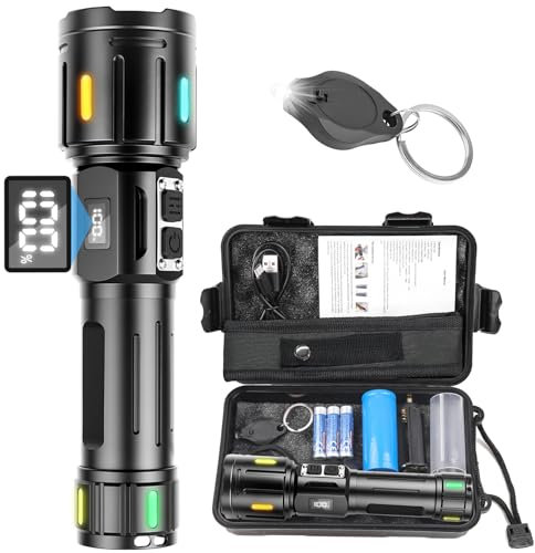 Chasinglee Torcia LED Ricaricabile 500000 lumen, Torcia LED Potente Tattica Ad Alto Lumen, Torcia Ad Alta Potenza, Super Luminosa, Ricaricabile Type-C, Per il Campeggio e l'escursionismo