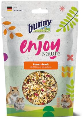 Bunny EnjoyNature Power Snack | 140 g | Ergänzungsfuttermittel für Hamster, Zwerghamster, Farbmäuse, Rennmäuse & Ratten | Eiweißreiche Saatenmischung | Schmackhafte Mehlwürmer