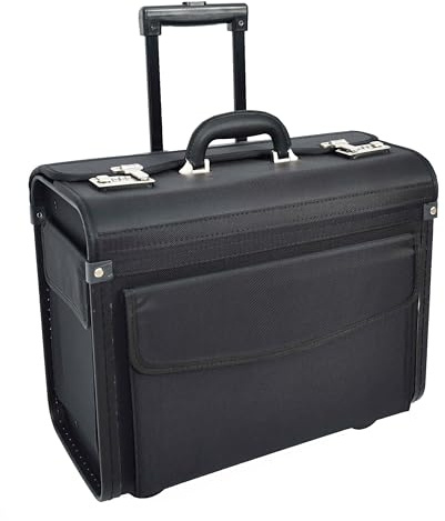 A1 FASHION GOODS Rolling Pilot Case Professional Wheeled Briefcase Black Ballistic Nylon Cabin Size Business Travel Bag Airman, Black, L, Pilot Case