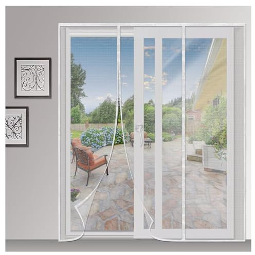 Puertas con Mosquitera Magnética, 215x260cm Blanco Cortinas Antiinsectos con Cinta Mágica e Imanes Cierre Automático
