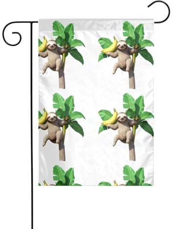 YYHWHJDE Drapeau de jardin imprimé paresseux sur bananier, décoration de cour 30,5 x 45,7 cm pour jardin, terrasse, balcon