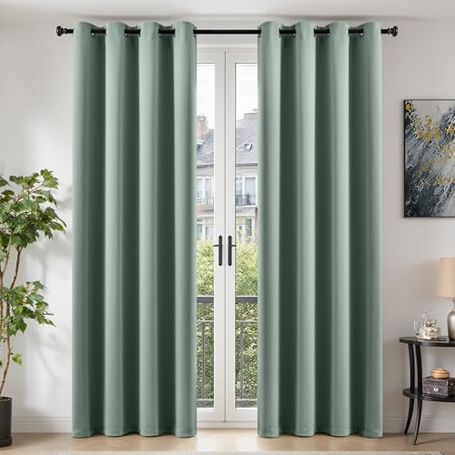 TOPICK Sage Green Blackout Curtains for Living Room, W46 xL90, 2 Panels | Eyelet Thermal Insulated Room Darkening Bedroom Curtains 90 Inch Drop, Soundproof Nursery Curtains, Soft Triple-weave Fabric