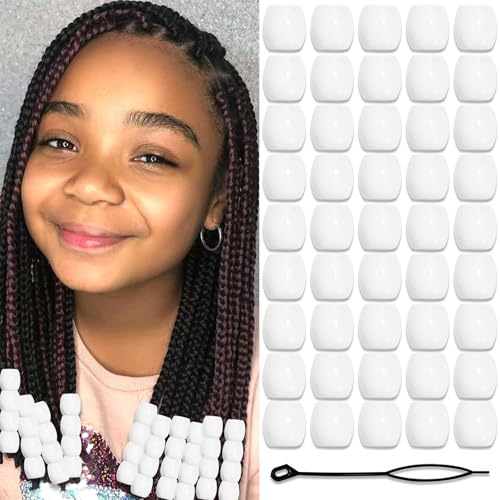 Auroriel 50PCS Weiße Haarperlen Zöpfe Große Acrylperlen Dreadlock Accessoires Kinder Mädchen Haar Schmuck mit Einfädelhilfe
