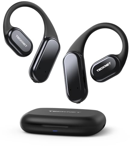 TECKNET Open-Ear Kopfhörer, Bluetooth Knochenschall Kopfhörer Kabellos, 60 Stunden Spielzeit und Schnellladung, IP68 Wasserdicht, Leicht Sport Kopfhörer Kabellose Mit Tragekoffer