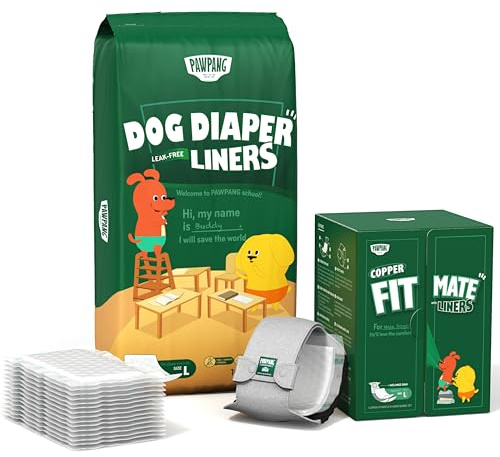 PAWPANG Male Dog Diaper Bundle - Large Size | Reusable Belly Band & 115pcs Disposable Dog Diaper Liners | Ideal for Marking, Incontinence & Senior Dogs