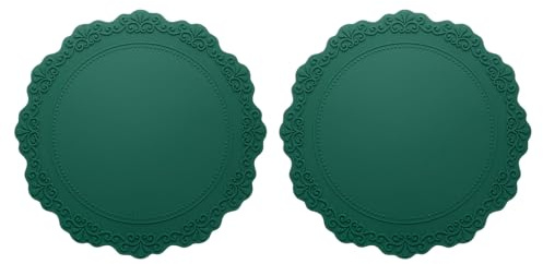 QUARKZMAN Set Di 2 Sottopiatti Tondi In Silicone Diametro 35 Cm Sottopiatti Per Tavolo Da Pranzo Resistente Al Calore Impermeabile Per Cucina Verde Scuro