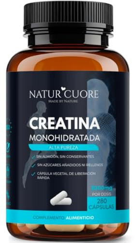 Creatina Monohidratada en Cápsulas Veganas | 280 cápsulas | 3000mg | Pastillas para Fuerza y Masa Muscular – Alta Pureza y Absorción - Monohidrato Micronizada 100% pura - Libre de Contaminantes