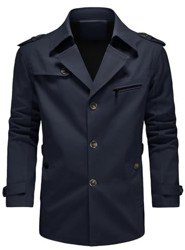 KUDORO Veste d'Extérieur Homme en Coton Blouson de Coupe-Vent Trench | Casual Classique Overcoat Jacket Décontracté