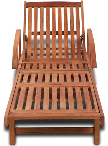 WGYHOME Solstol, massivt trä, akacia 200 x 68 cm med justerbart ryggstöd och fotstöd, utdragbart bord och hjul – för trädgård, terrass och pool