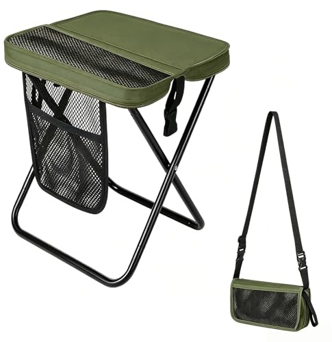 Campingpall, vikbar, ministolspall, 31 cm hopfällbar pall, vikbar rymmer upp till 120 kg, hopfällbar pall, camping, vikbar pall, camping, lätt fiskepall för picknick, vandring, fiske, trädgård (grön)