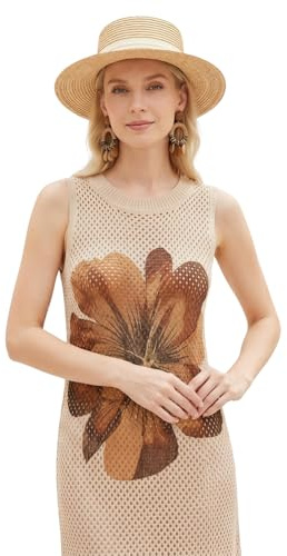 Beauty Women Abito Donna in Maglia Traforata Senza Maniche con Motivo Floreale, Vestito Lungo Leggero ed Elasticizzato per Primavera e Spiaggia