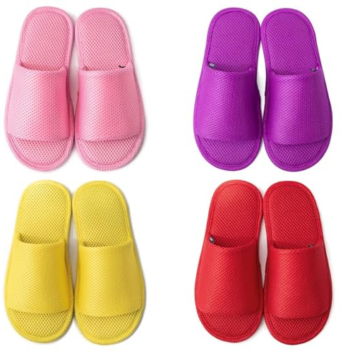 GURGER Pantofole per Ospiti Lavabili Traspirante Antiscivolo Punta Aperta Ciabatte da Casa, Viaggio, Hotel, Spa, Multicolore Set di 4 Taglia S M
