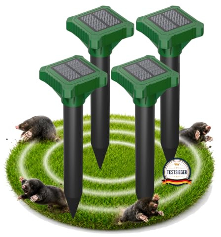 4 Stück Maulwurf Vertreiber, Solar Ultraschall Maulwurfschreck, gegen