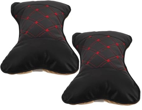 Almohada para Cuello de Coche Reposacabezas, 2 Piezas | PU y Algodón Pp, Textura Lisa, para Asiento de Coche y Silla de Oficina, Simple y Elegante