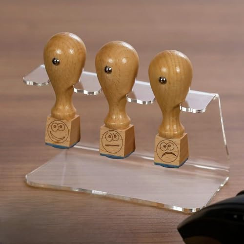 Bütic Lot de 3 tampons pour les enseignants Tampons en bois Tampon d'écolier avec support en acrylique Designs au choix 3er Set 1 - Smileys