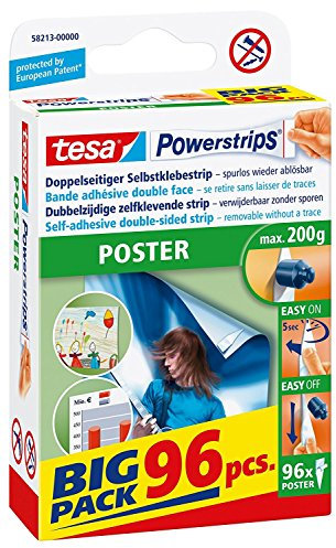 tesa Powerstrips® Poster-Klebestreifen, max. 200 g, spurlos wieder ablösbar, BIG PACK mit 96 Stück (4er Pack)